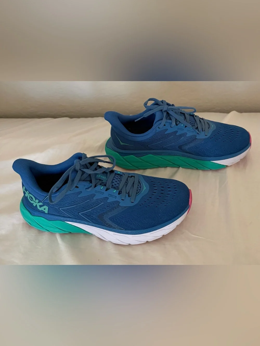 Hoka One One Blue Teal Running Shoes with Pink Accents